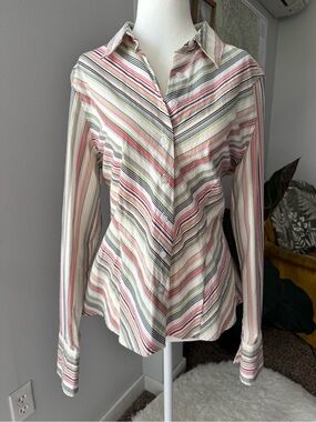 Vintage Y2K multi stripe chevron button down blouse office size 12/large